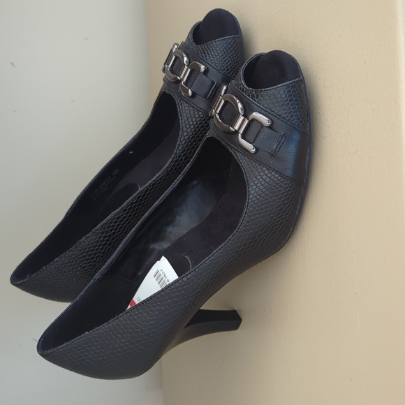 NWT Aerosoles Heel Rest Good Lux Peep Toe Pumps 9.5 Black Faux Snakeskin Pattern - Picture 15 of 16